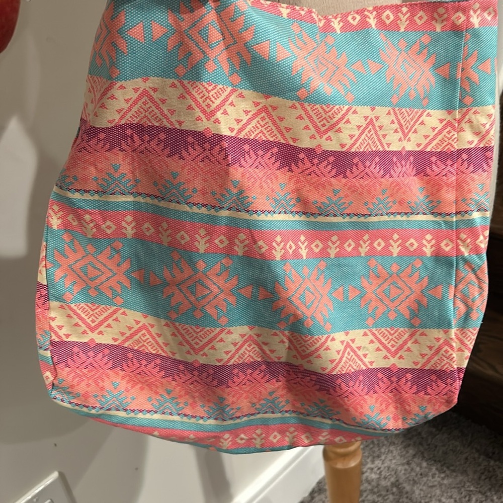 Large Multicolor Pastel Aztec Pattern Shoulder Bag - image 4